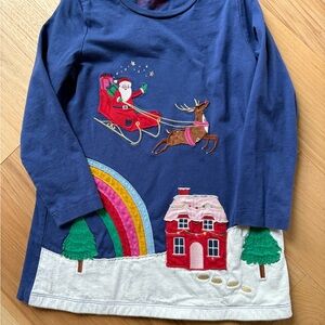 Mini Boden Blue Long Sleeve Tee with Santa and Reindeer